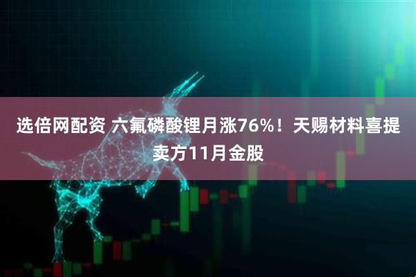 选倍网配资 六氟磷酸锂月涨76%！天赐材料喜提卖方11月金股